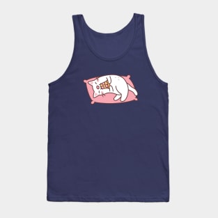 Cute White Cat Eating Pizza On Pillow Tank Top